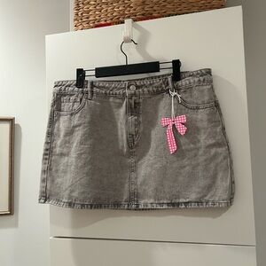 NWT Gray Denim Mini Skirt with Pink Bow Detail